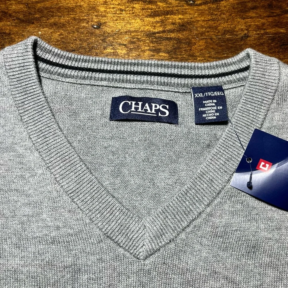 Chaps Men's XXL Gray V-Neck Pullover Sweater Vest Preppy Classic‎ Old Money NWT